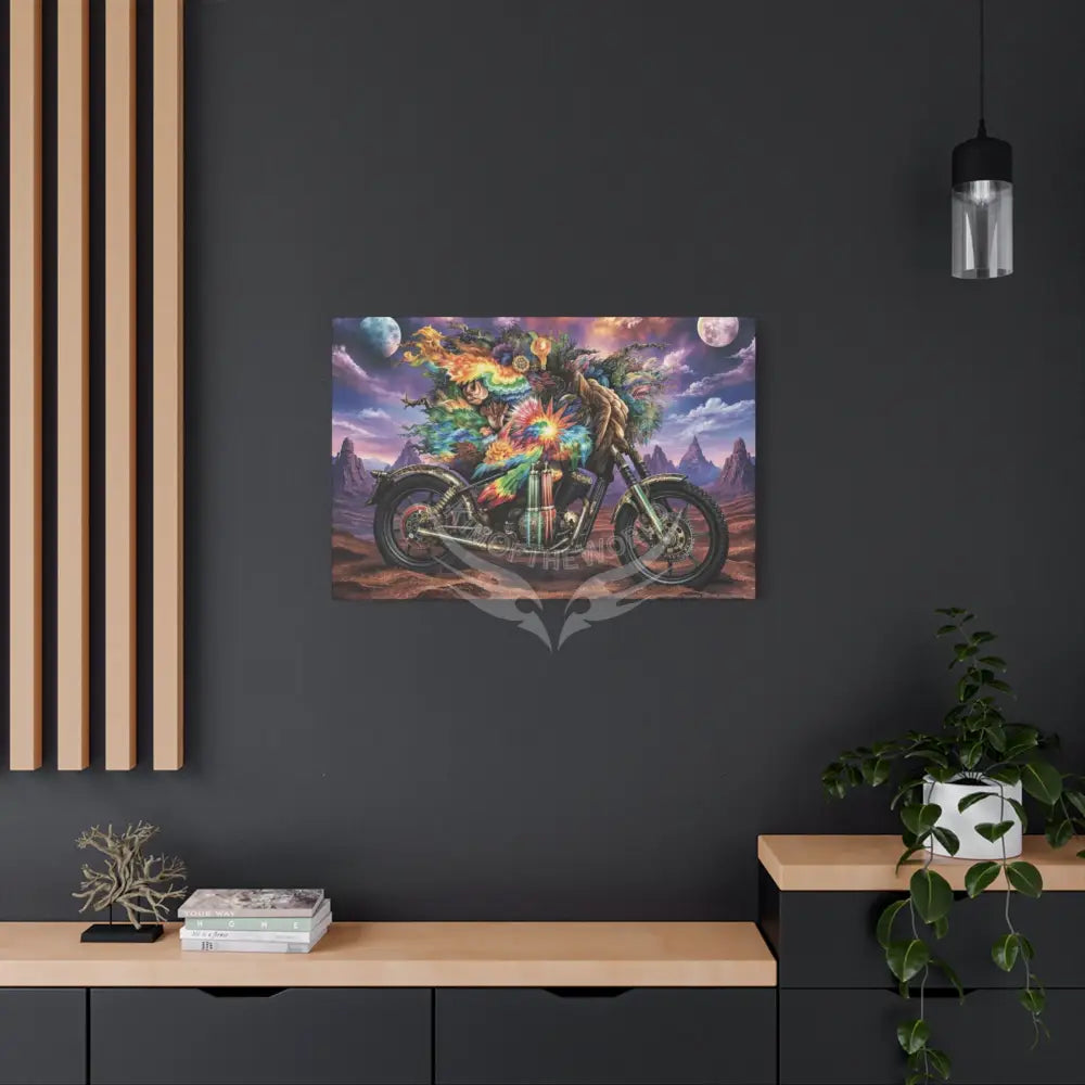 3D Skull Motorcycle Riders Matte Canvas Wall Art — Gothic Colorful Adventure with Tie Dye Canvas