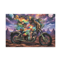 3D Skull Motorcycle Riders Matte Canvas Wall Art — Gothic Colorful Adventure with Tie Dye 36″ x 24″ (Horizontal)