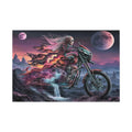 3D Skull Motorcycle Riders Matte Canvas Wall Art — Gothic Colorful Adventure with Tie Dye 36″ x 24″ (Horizontal)