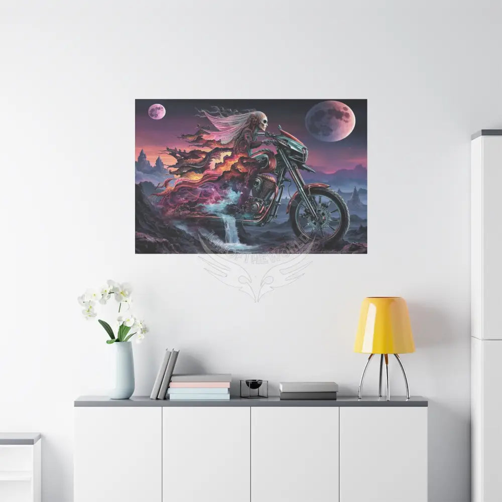 3D Skull Motorcycle Riders Matte Canvas Wall Art — Gothic Colorful Adventure with Tie Dye Canvas