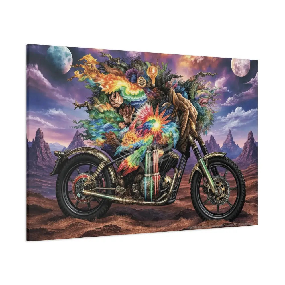 3D Skull Motorcycle Riders Matte Canvas Wall Art — Gothic Colorful Adventure with Tie Dye Canvas
