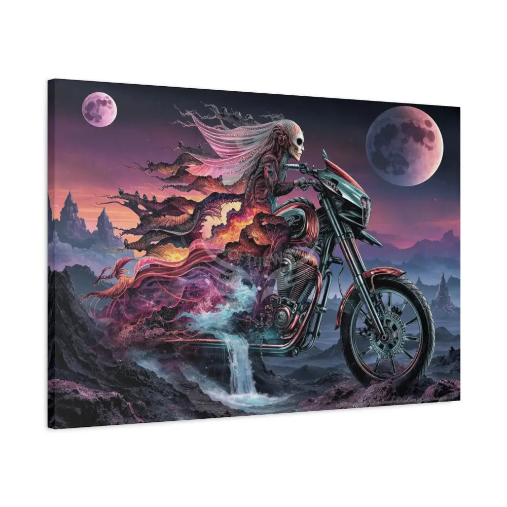 3D Skull Motorcycle Riders Matte Canvas Wall Art — Gothic Colorful Adventure with Tie Dye Canvas