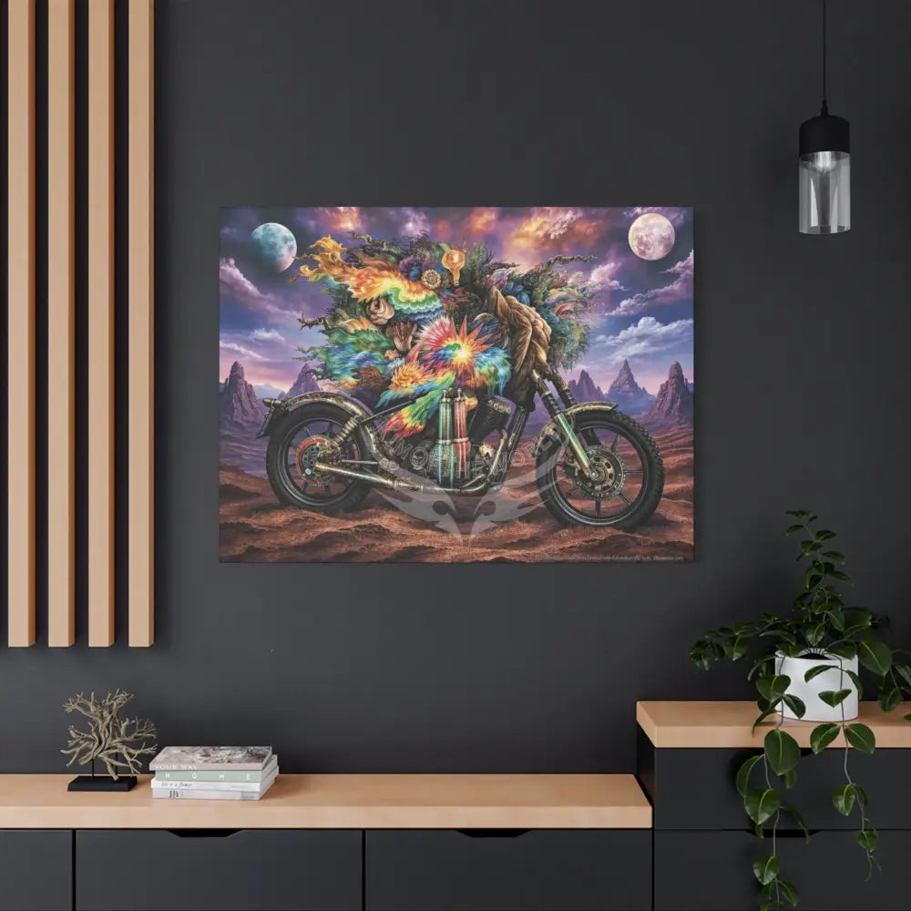 3D Skull Motorcycle Riders Matte Canvas Wall Art — Gothic Colorful Adventure with Tie Dye Canvas