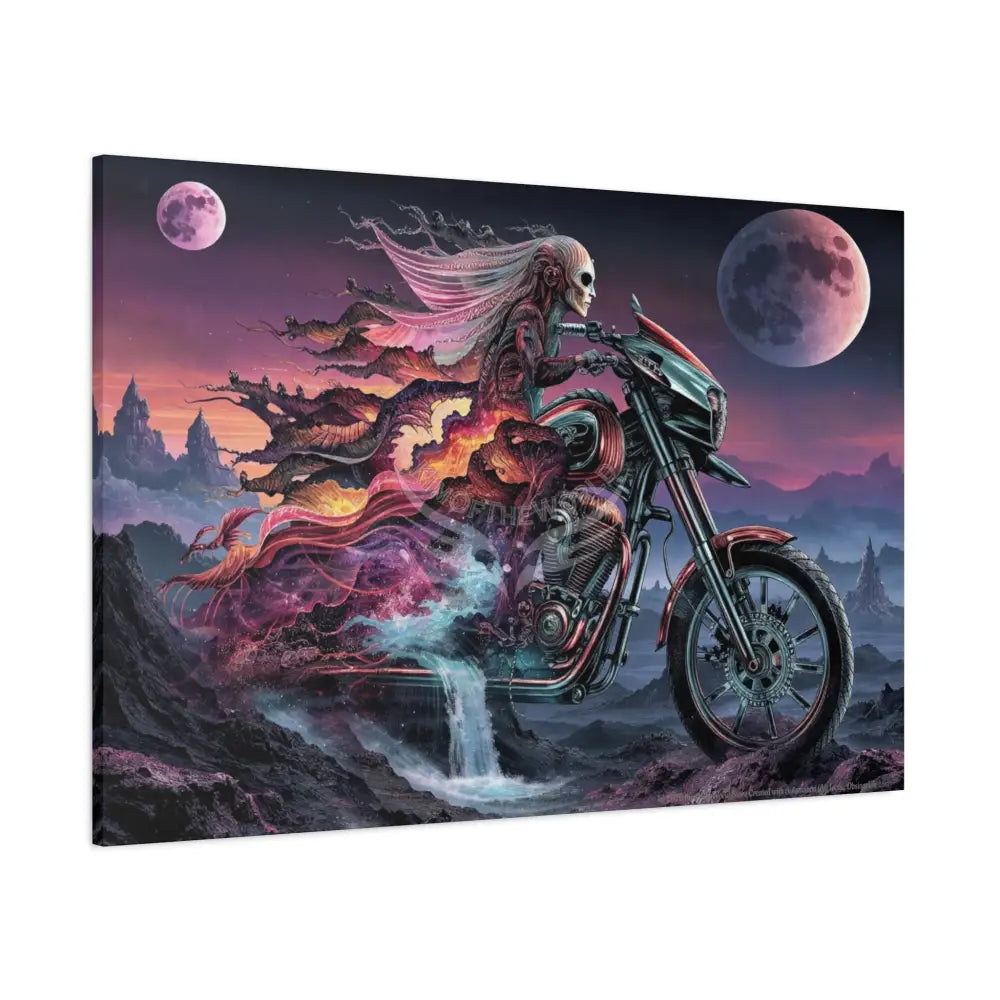 3D Skull Motorcycle Riders Matte Canvas Wall Art — Gothic Colorful Adventure with Tie Dye Canvas