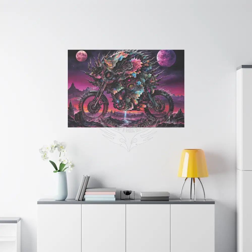 3D Skull Motorcycle Riders Matte Canvas Wall Art — Gothic Vaporwave Adventure Canvas