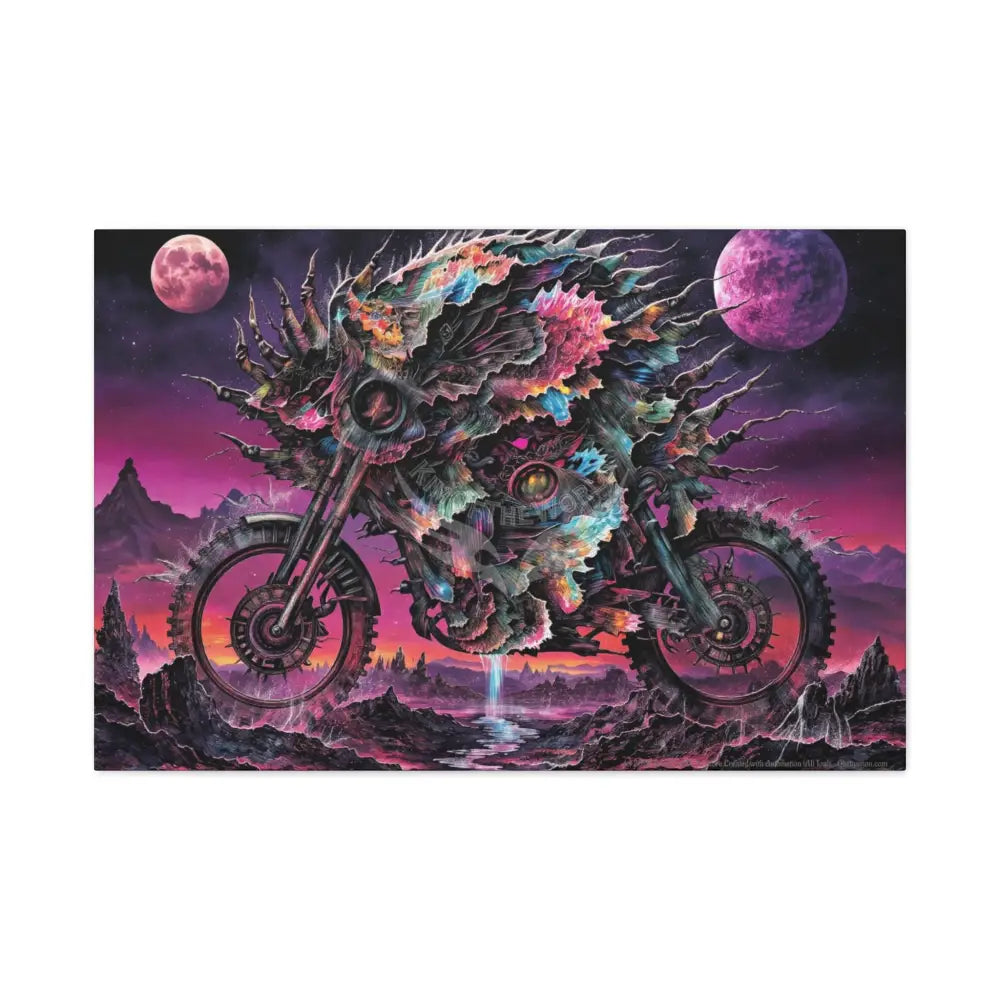 3D Skull Motorcycle Riders Matte Canvas Wall Art — Gothic Vaporwave Adventure 36″ x 24″ (Horizontal) / 1.25’’ Canvas