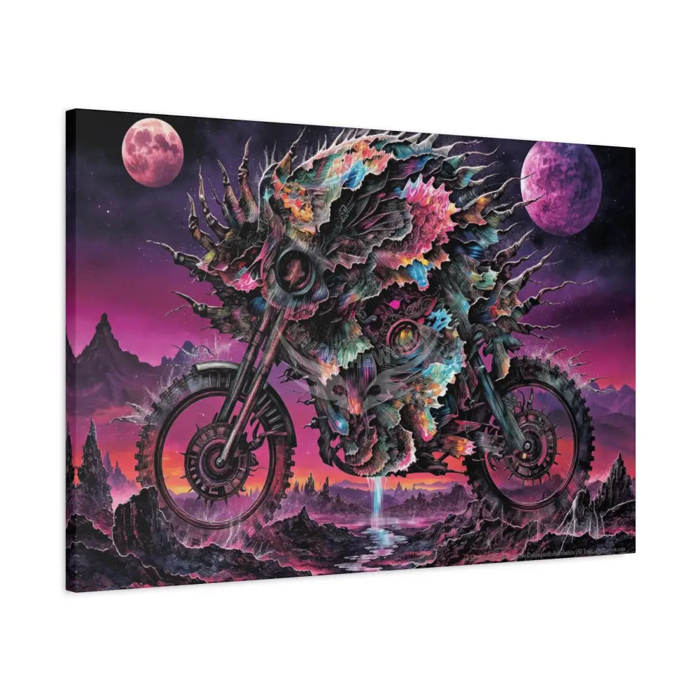 3D Skull Motorcycle Riders Matte Canvas Wall Art — Gothic Vaporwave Adventure Canvas