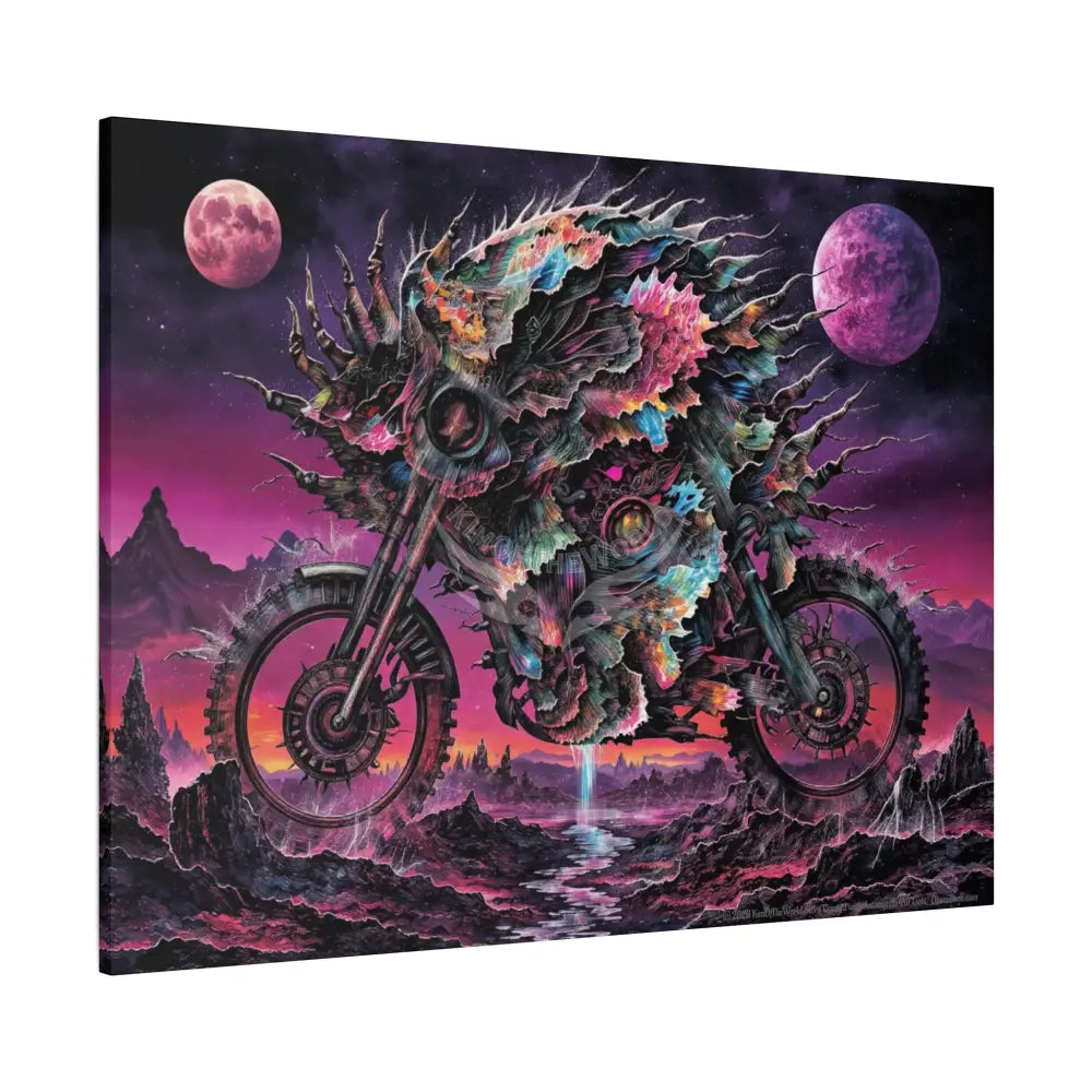 3D Skull Motorcycle Riders Matte Canvas Wall Art — Gothic Vaporwave Adventure Canvas