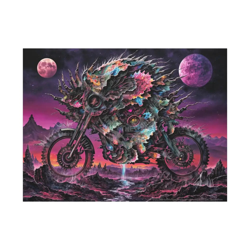 3D Skull Motorcycle Riders Matte Canvas Wall Art — Gothic Vaporwave Adventure 48’’ x 36’’ (Horizontal) / 1.25’’ Canvas