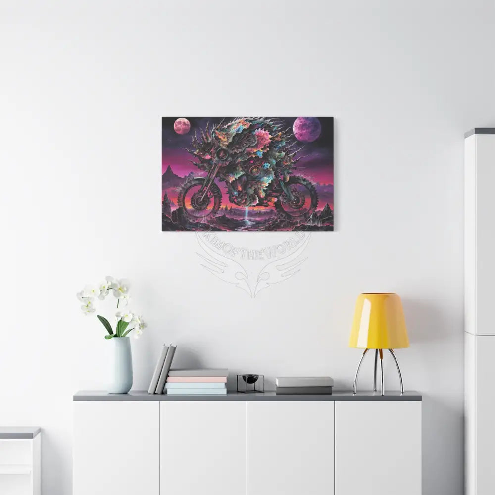 3D Skull Motorcycle Riders Matte Canvas Wall Art — Gothic Vaporwave Adventure Canvas