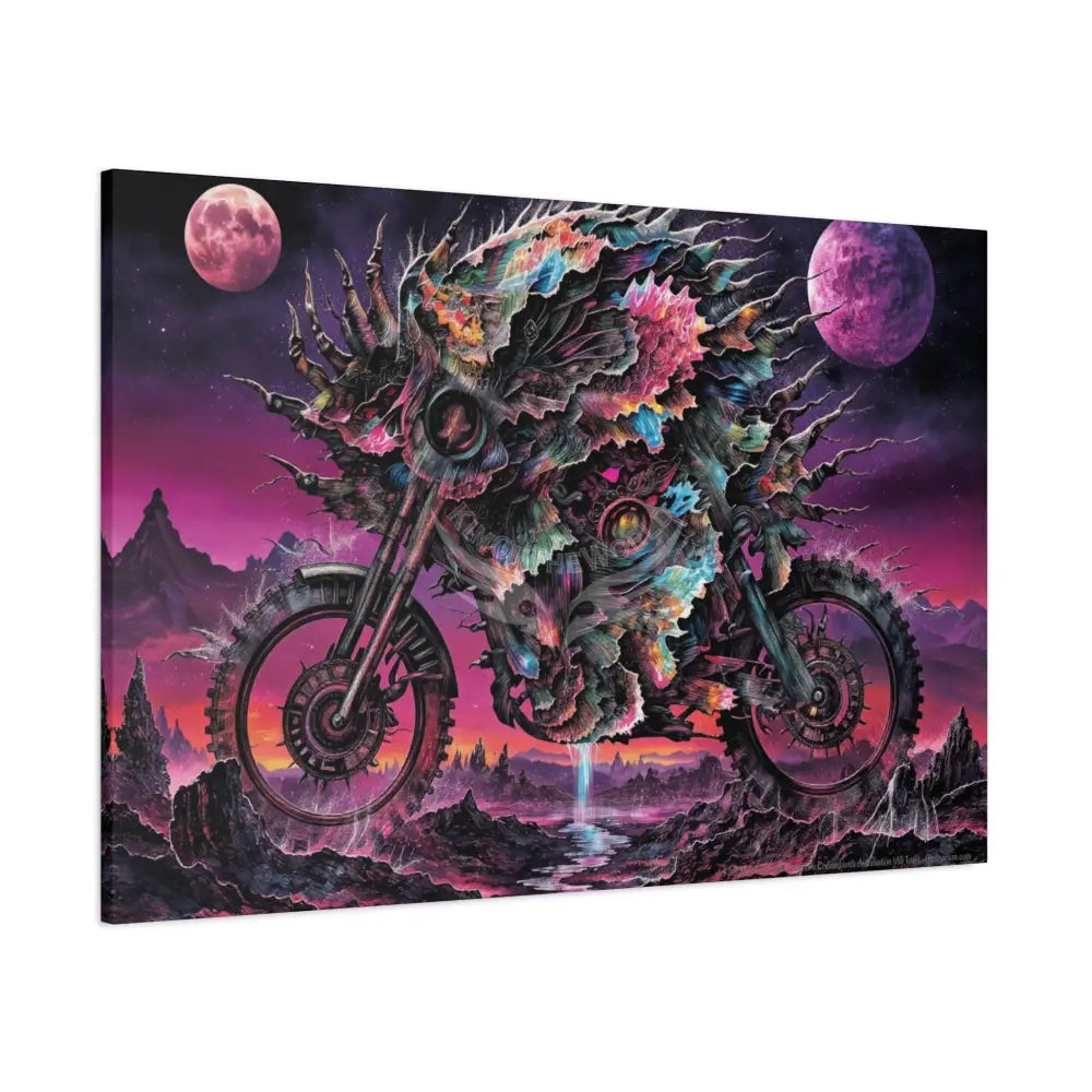 3D Skull Motorcycle Riders Matte Canvas Wall Art — Gothic Vaporwave Adventure Canvas