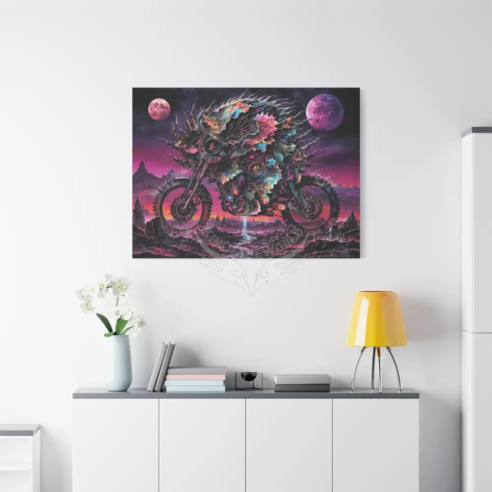 3D Skull Motorcycle Riders Matte Canvas Wall Art — Gothic Vaporwave Adventure Canvas