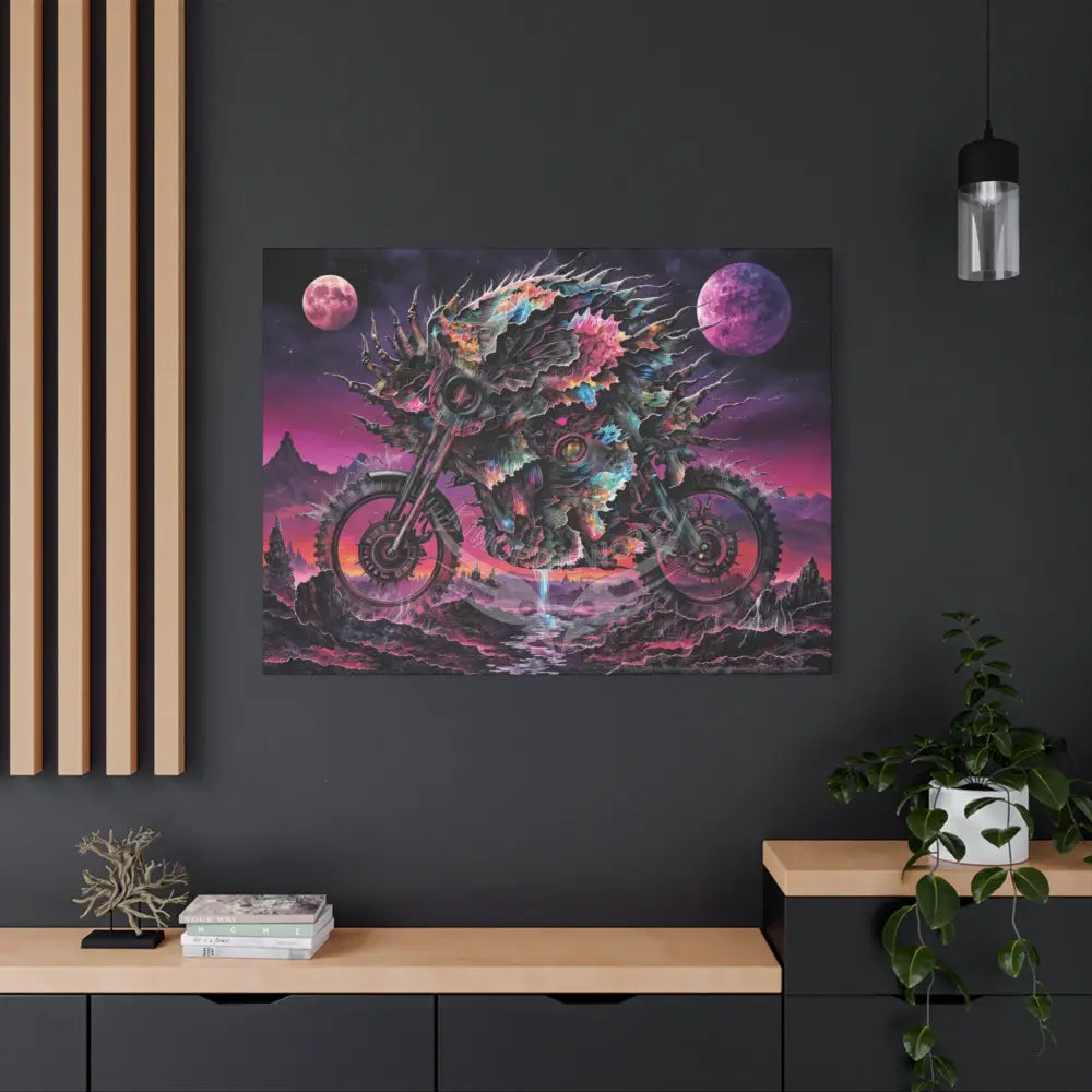 3D Skull Motorcycle Riders Matte Canvas Wall Art — Gothic Vaporwave Adventure Canvas