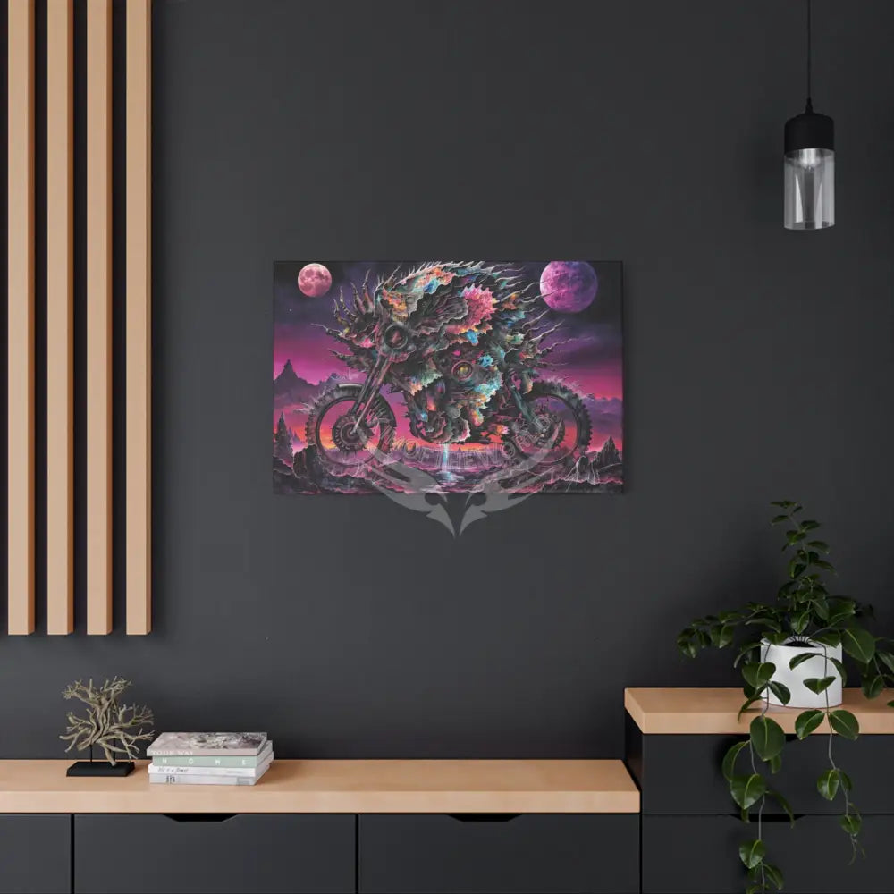 3D Skull Motorcycle Riders Matte Canvas Wall Art — Gothic Vaporwave Adventure Canvas
