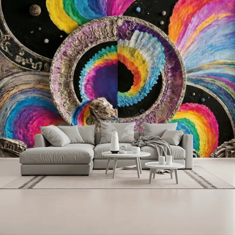 3D Spectrum Circle Unpasted Mural Wallpaper 144’’x100’’ - 144’’x100’’ - Wall Coverings