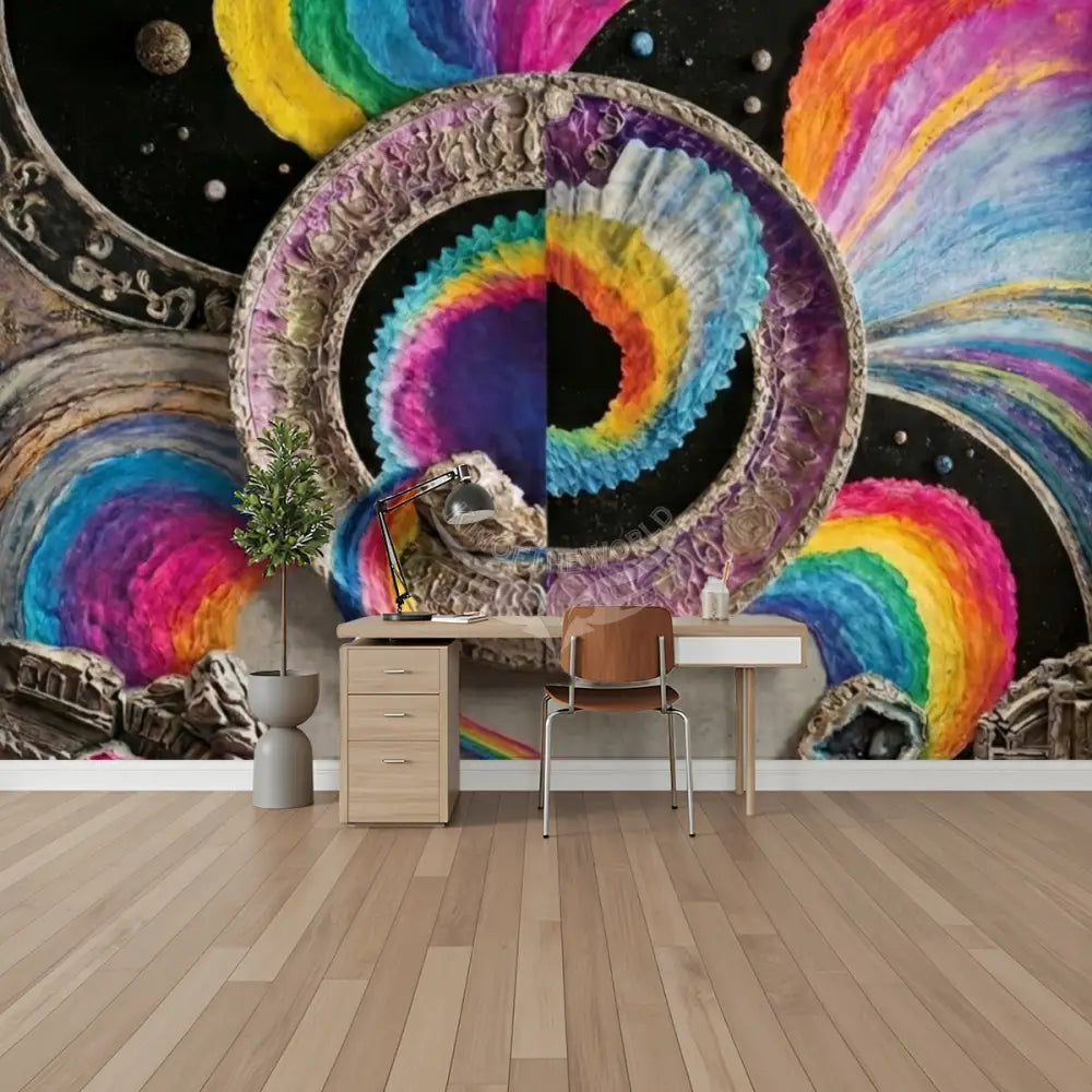 3D Spectrum Circle Unpasted Mural Wallpaper 144’’x100’’ - 144’’x100’’ - Wall Coverings