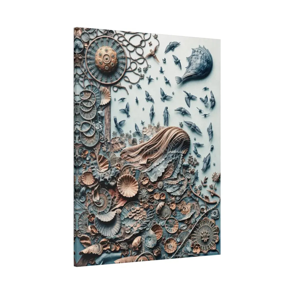 3D Steampunk Blue Floral Waterfall Canvas — Matte Stretched Wall Art Canvas
