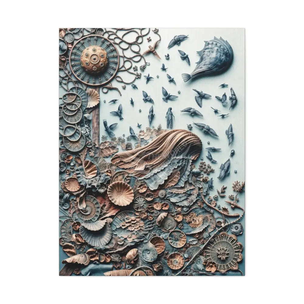 3D Steampunk Blue Floral Waterfall Canvas — Matte Stretched Wall Art 30’’ x 40’’ (Vertical) / 1.25’’ Canvas