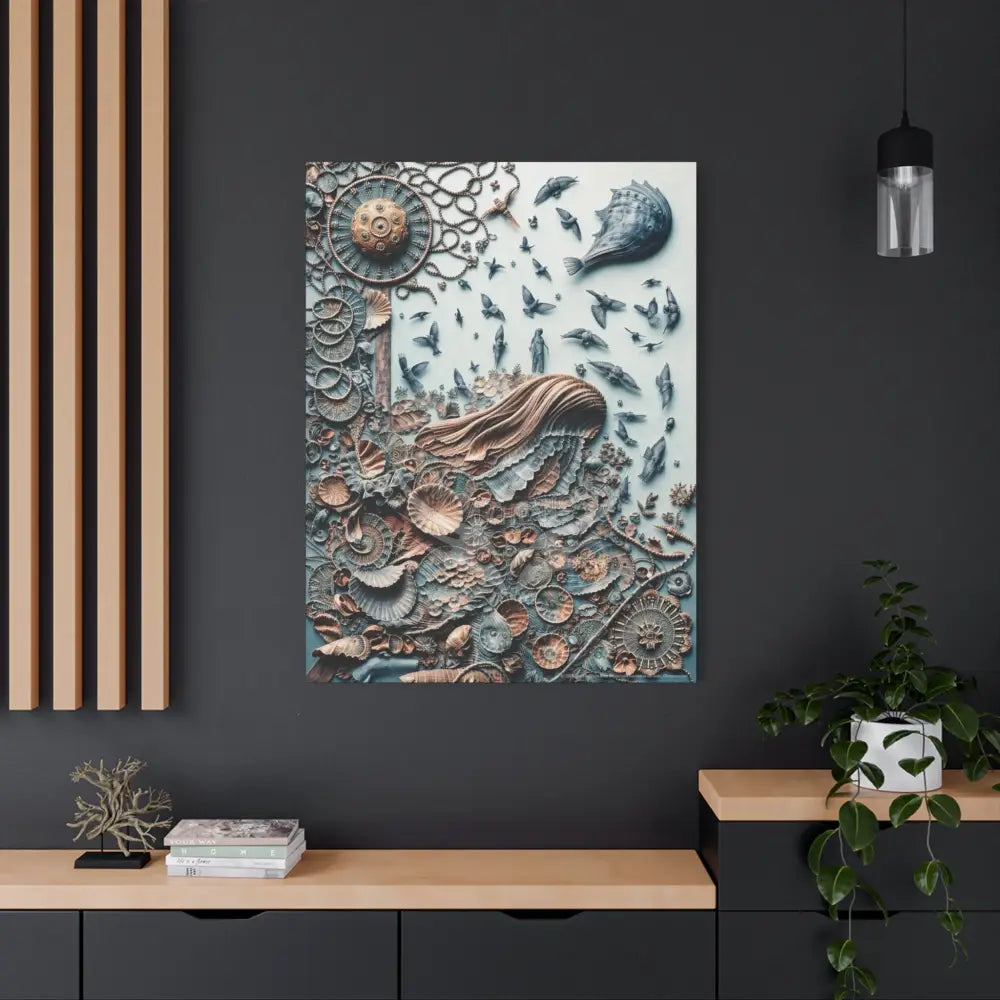 3D Steampunk Blue Floral Waterfall Canvas — Matte Stretched Wall Art Canvas