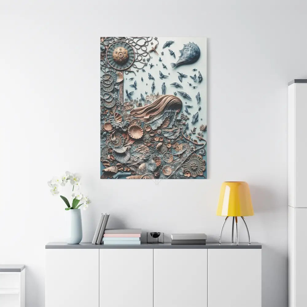 3D Steampunk Blue Floral Waterfall Canvas — Matte Stretched Wall Art Canvas