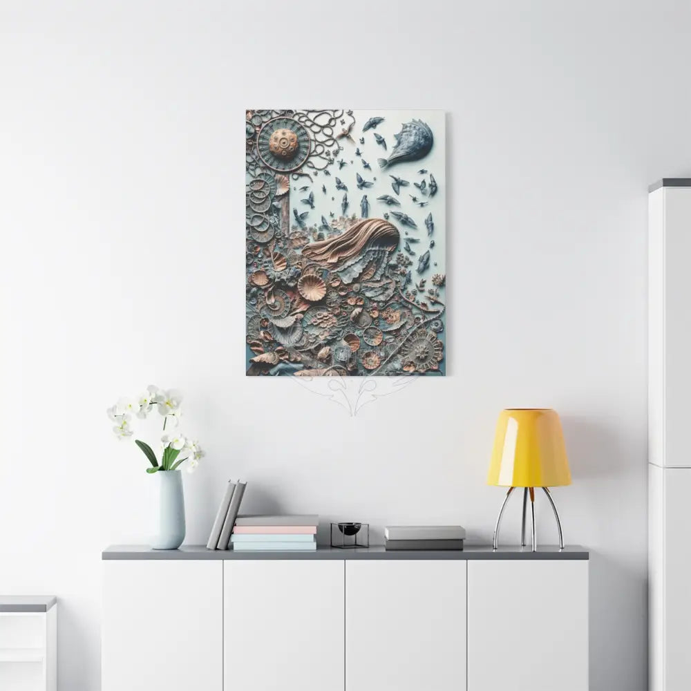 3D Steampunk Blue Floral Waterfall Canvas — Matte Stretched Wall Art Canvas