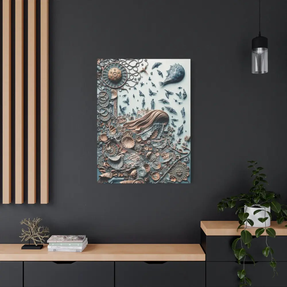 3D Steampunk Blue Floral Waterfall Canvas — Matte Stretched Wall Art Canvas