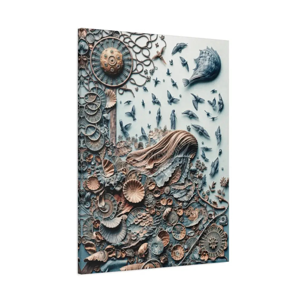 3D Steampunk Blue Floral Waterfall Canvas — Matte Stretched Wall Art Canvas
