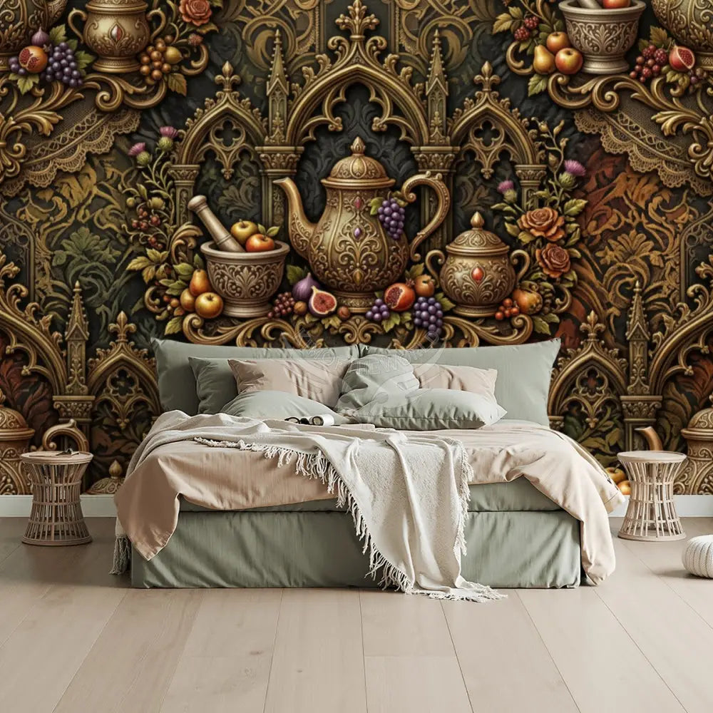 3D Steampunk Gothic Tea Floral Unpasted Mural Wallpaper 144’’x100’’ 144’’x100’’ Wall Coverings