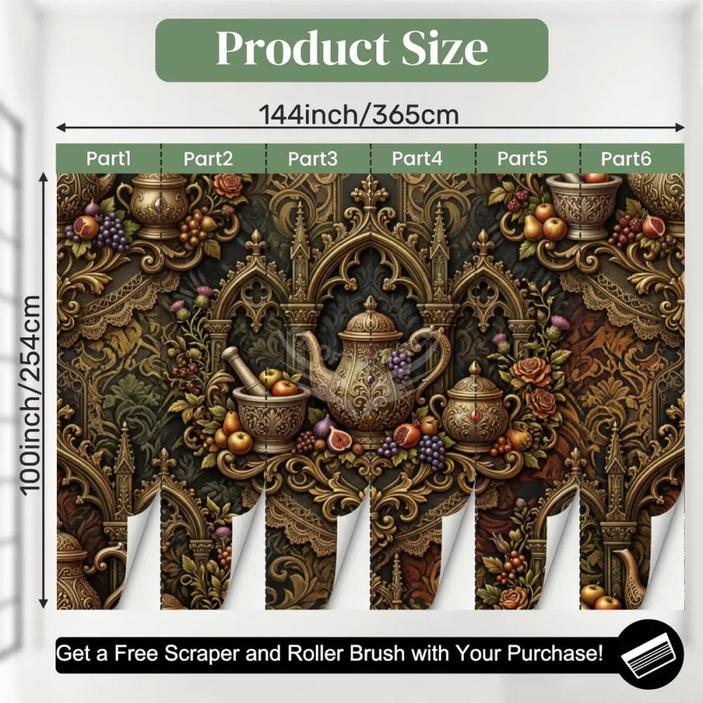 3D Steampunk Gothic Tea Floral Unpasted Mural Wallpaper 144’’x100’’ 144’’x100’’ Wall Coverings