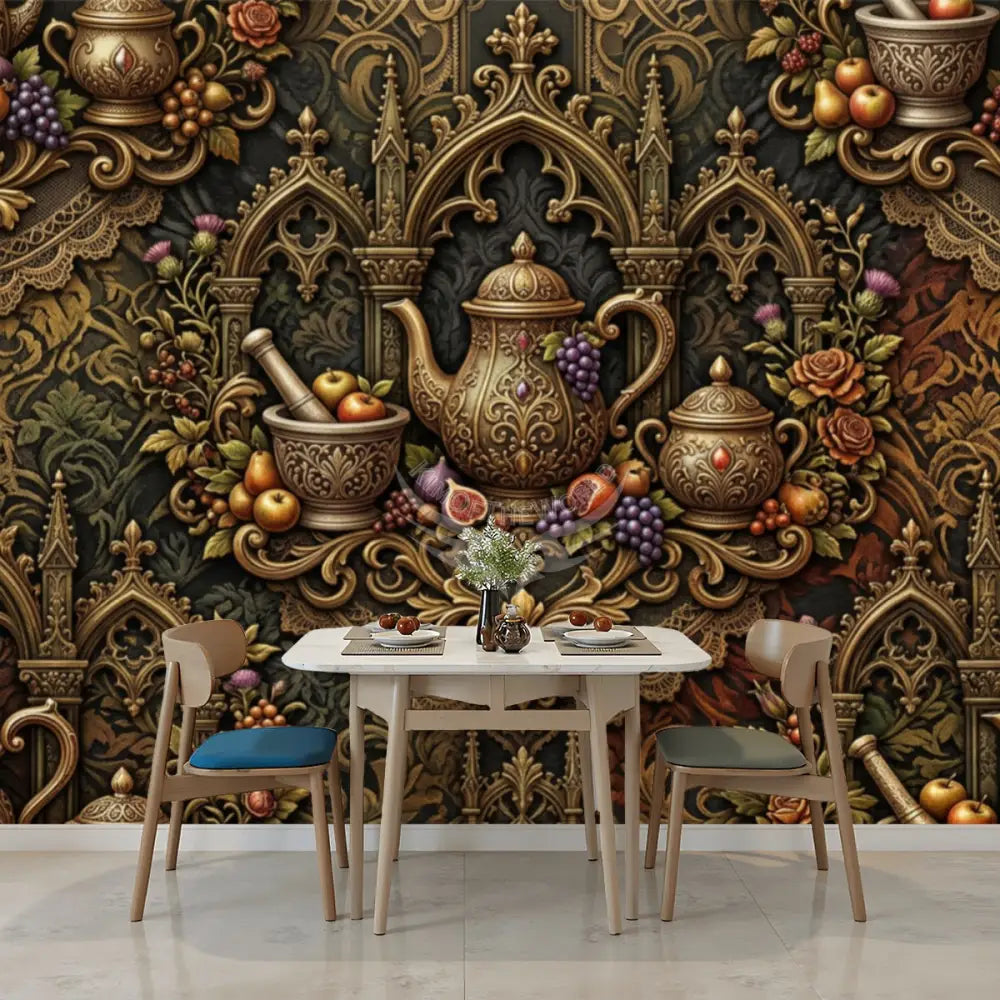 3D Steampunk Gothic Tea Floral Unpasted Mural Wallpaper 144’’x100’’ 144’’x100’’ Wall Coverings