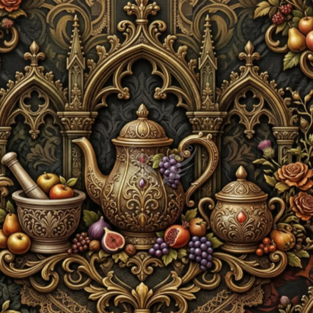 3D Steampunk Gothic Tea Floral Unpasted Mural Wallpaper 144’’x100’’ 144’’x100’’ Wall Coverings