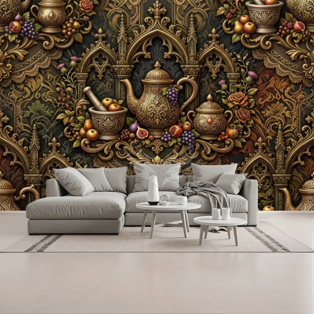 3D Steampunk Gothic Tea Floral Unpasted Mural Wallpaper 144’’x100’’ 144’’x100’’ Wall Coverings