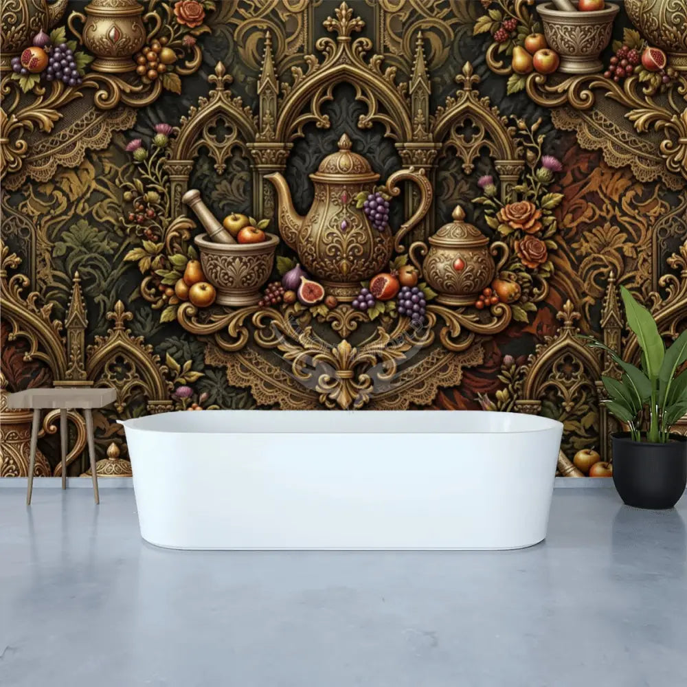 3D Steampunk Gothic Tea Floral Unpasted Mural Wallpaper 144’’x100’’ 144’’x100’’ Wall Coverings