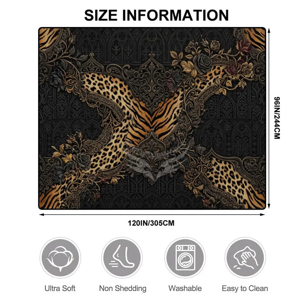 3D Steampunk ’X’ with Tiger and Leopard Prints embedded 10 ft x 8 ft Large Area Rug Floor Carpet 120’’x96’’ Rugs & Mats