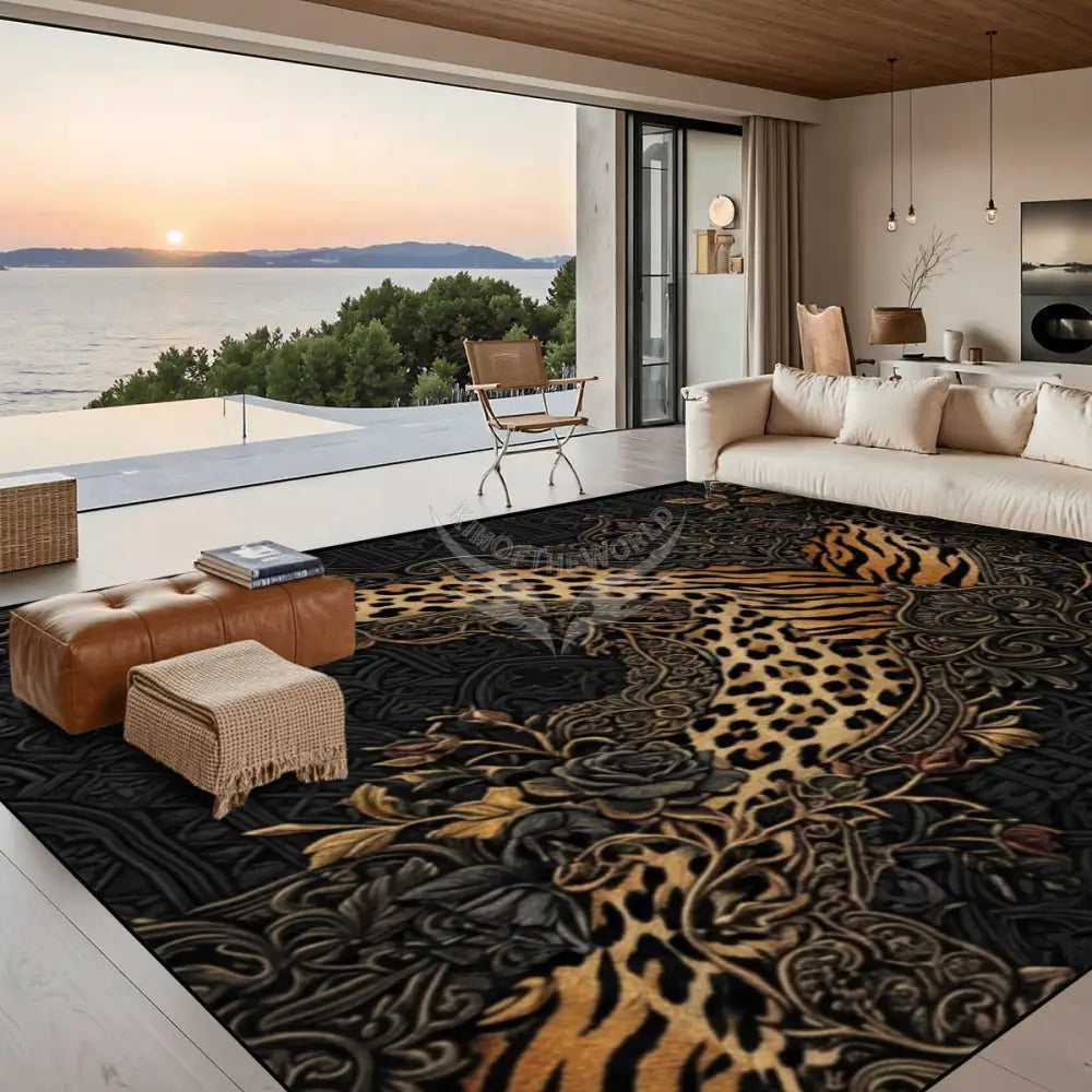 3D Steampunk ’X’ with Tiger and Leopard Prints embedded 10 ft x 8 ft Large Area Rug Floor Carpet 120’’x96’’ Rugs & Mats