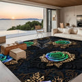 3D Teal Roses with Leopard Lion Animal Print Leaves Large Area Rug Floor Carpet 10x8 120’’x96’’ Rugs & Mats