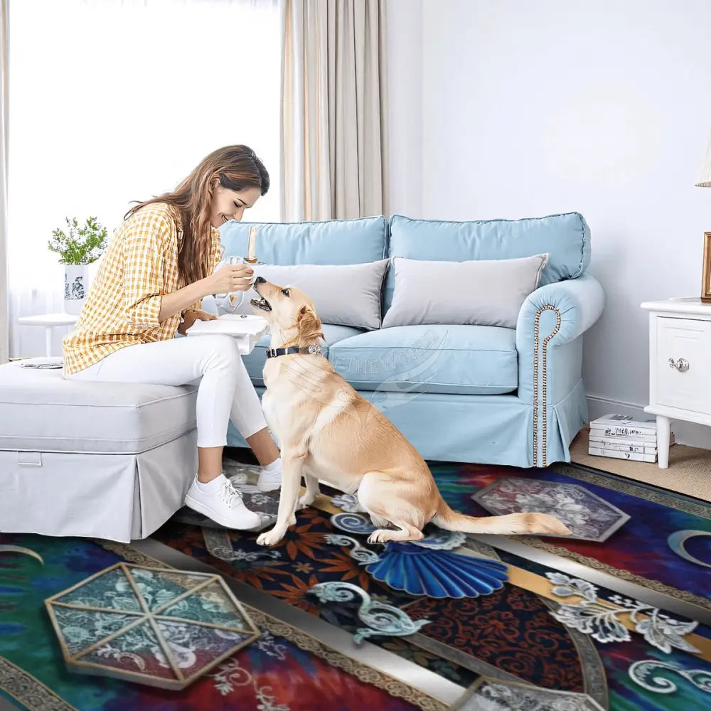 3D Tie Dye Crystal-Etched Windows and Crescent Moons 10 ft x 8 ft Large Area Rug Floor Carpet 120’’x96’’ Rugs & Mats
