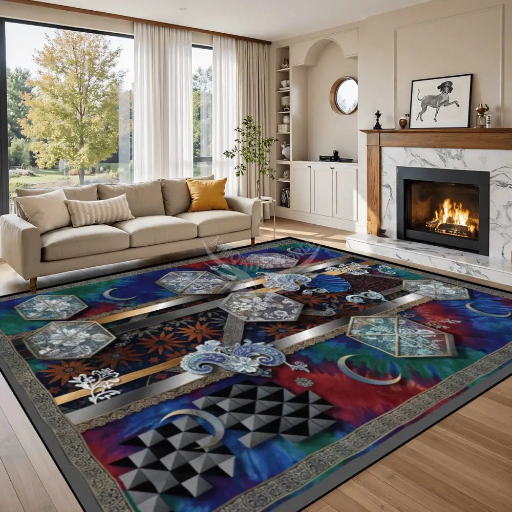 3D Tie Dye Crystal-Etched Windows and Crescent Moons 10 ft x 8 ft Large Area Rug Floor Carpet 120’’x96’’ Rugs & Mats