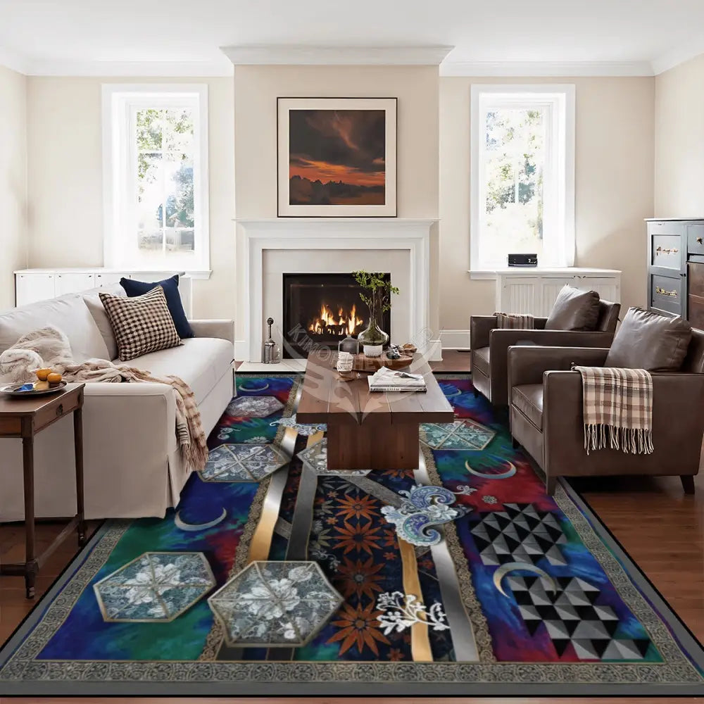 3D Tie Dye Crystal-Etched Windows and Crescent Moons 10 ft x 8 ft Large Area Rug Floor Carpet 120’’x96’’ Rugs & Mats