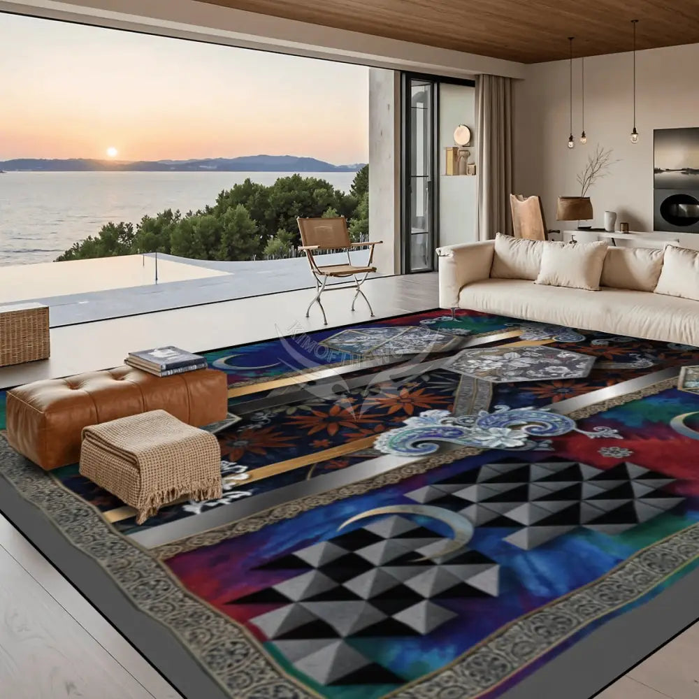 3D Tie Dye Crystal-Etched Windows and Crescent Moons 10 ft x 8 ft Large Area Rug Floor Carpet 120’’x96’’ Rugs & Mats