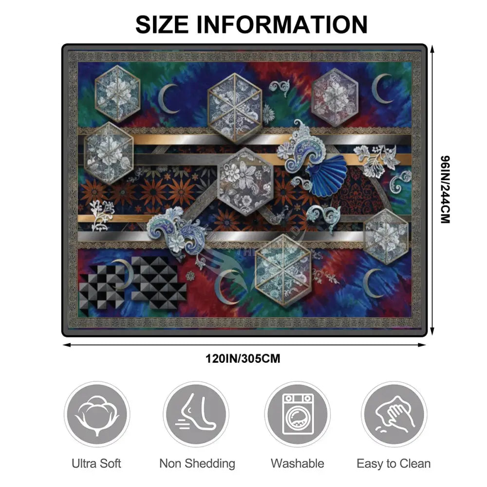 3D Tie Dye Crystal-Etched Windows and Crescent Moons 10 ft x 8 ft Large Area Rug Floor Carpet 120’’x96’’ Rugs & Mats