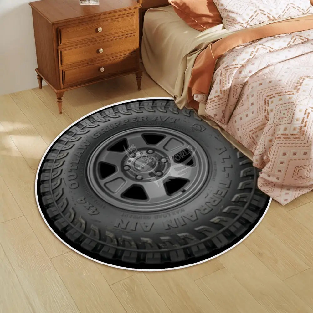3D Tire Rug Soft Round Area Rug with White Border - Rugs & Mats