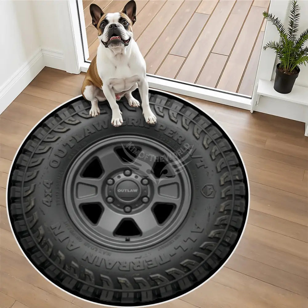 3D Tire Rug Soft Round Area Rug with White Border - Rugs & Mats