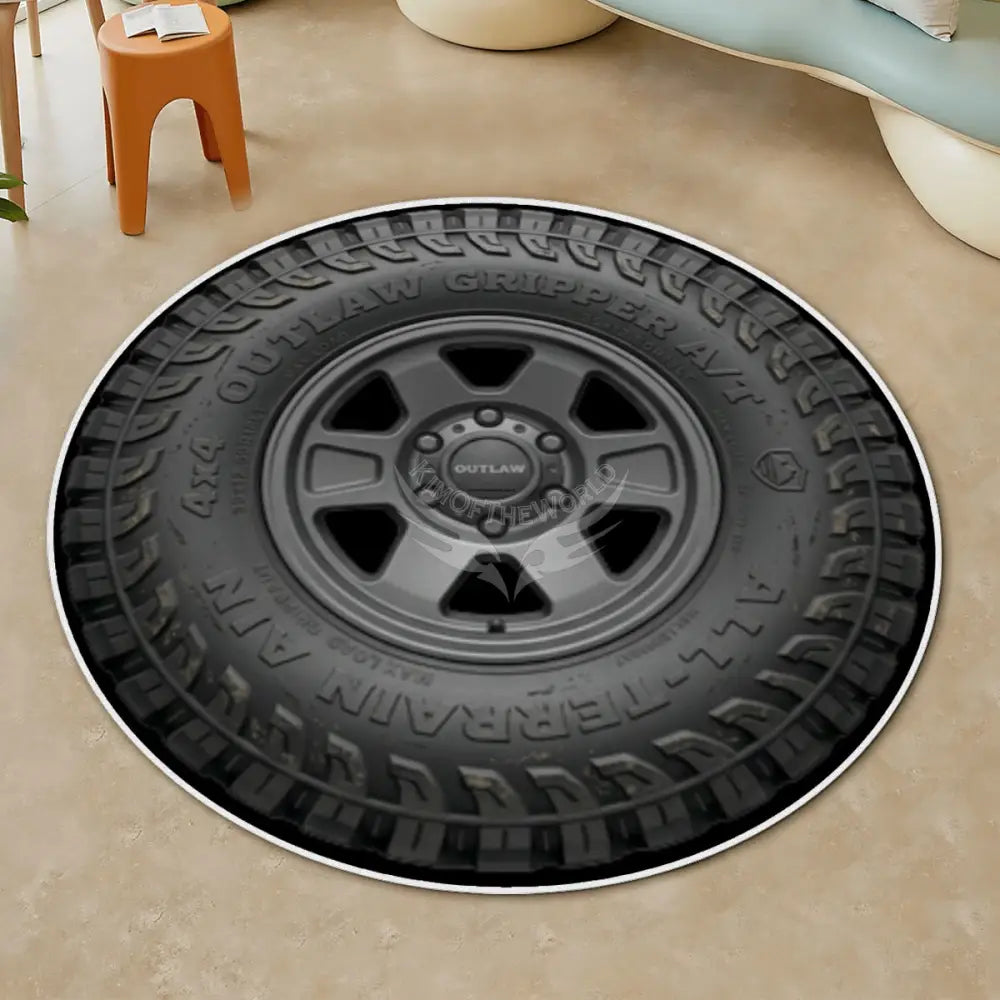 3D Tire Rug Soft Round Area Rug with White Border - Rugs & Mats