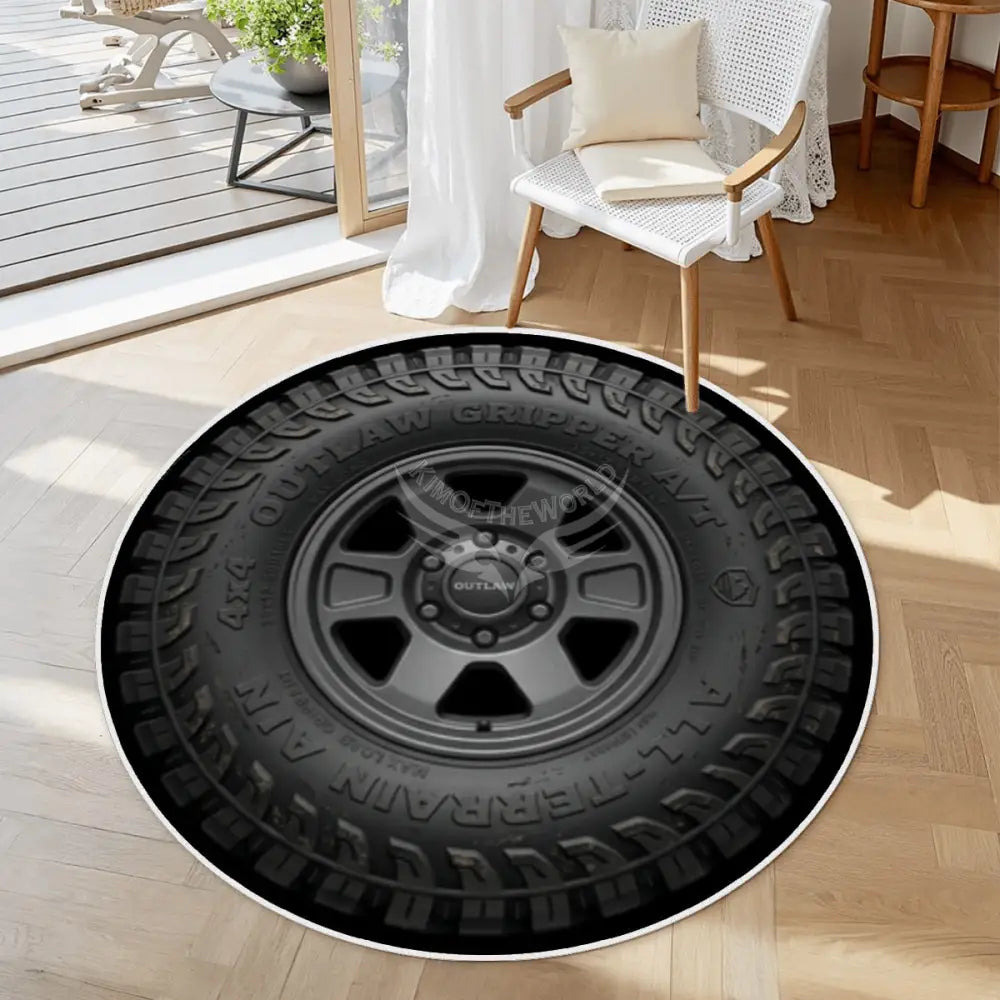 3D Tire Soft Round Area Rug with White Border 23.6’’x23.6’’ Rugs & Mats