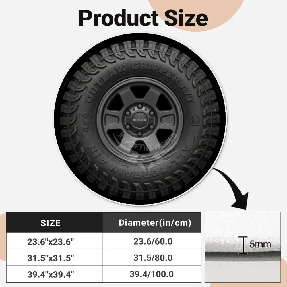 3D Tire Soft Round Area Rug with White Border Rugs & Mats