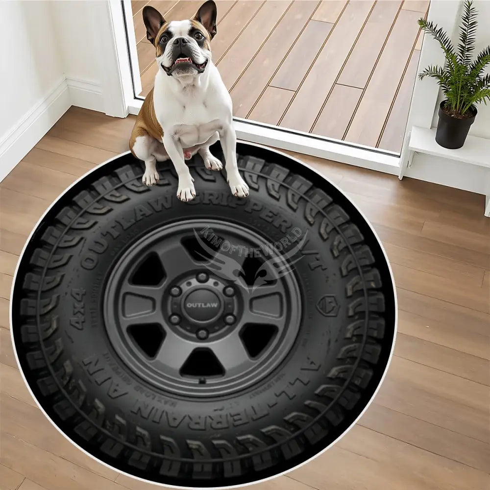 3D Tire Soft Round Area Rug with White Border Rugs & Mats