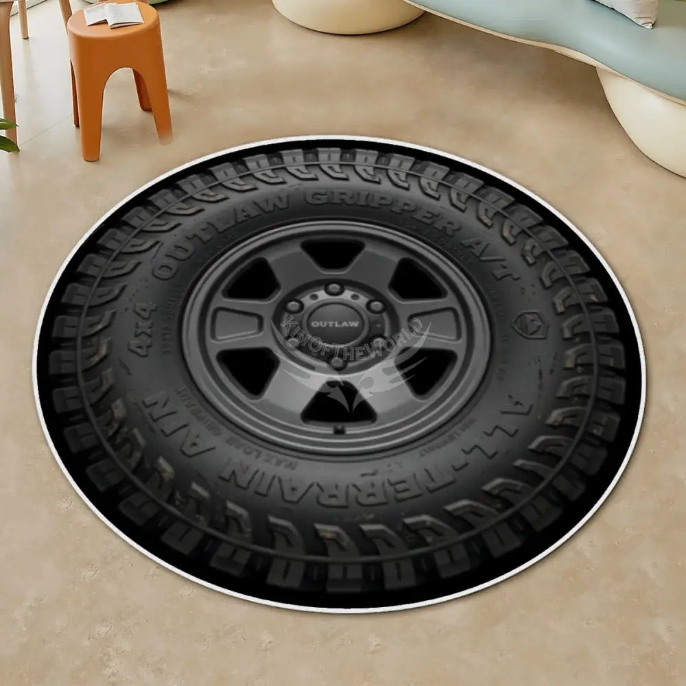 3D Tire Soft Round Area Rug with White Border Rugs & Mats