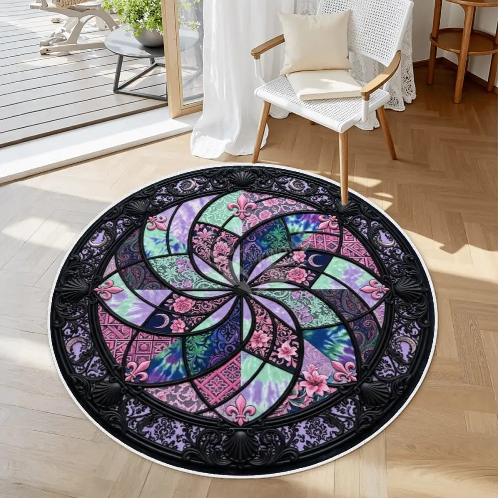 3D Unusual Patchwork and Lace MultiColor Soft Round Area Rug with White Border 39.4’’x39.4’’ Rugs & Mats