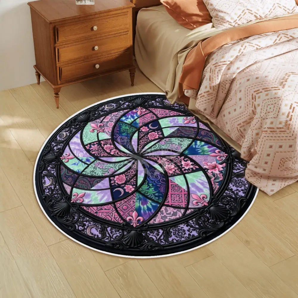 3D Unusual Patchwork and Lace MultiColor Soft Round Area Rug with White Border Rugs & Mats